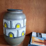 Vintage Ceramic Vase with White and Yellow Pattern - 1960s - Mid-Century Modern - Austria