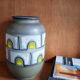 Vintage Ceramic Vase with White and Yellow Pattern - 1960s - Mid-Century Modern - Austria
