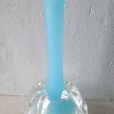 Vase soliflore en verre et opaline bleue