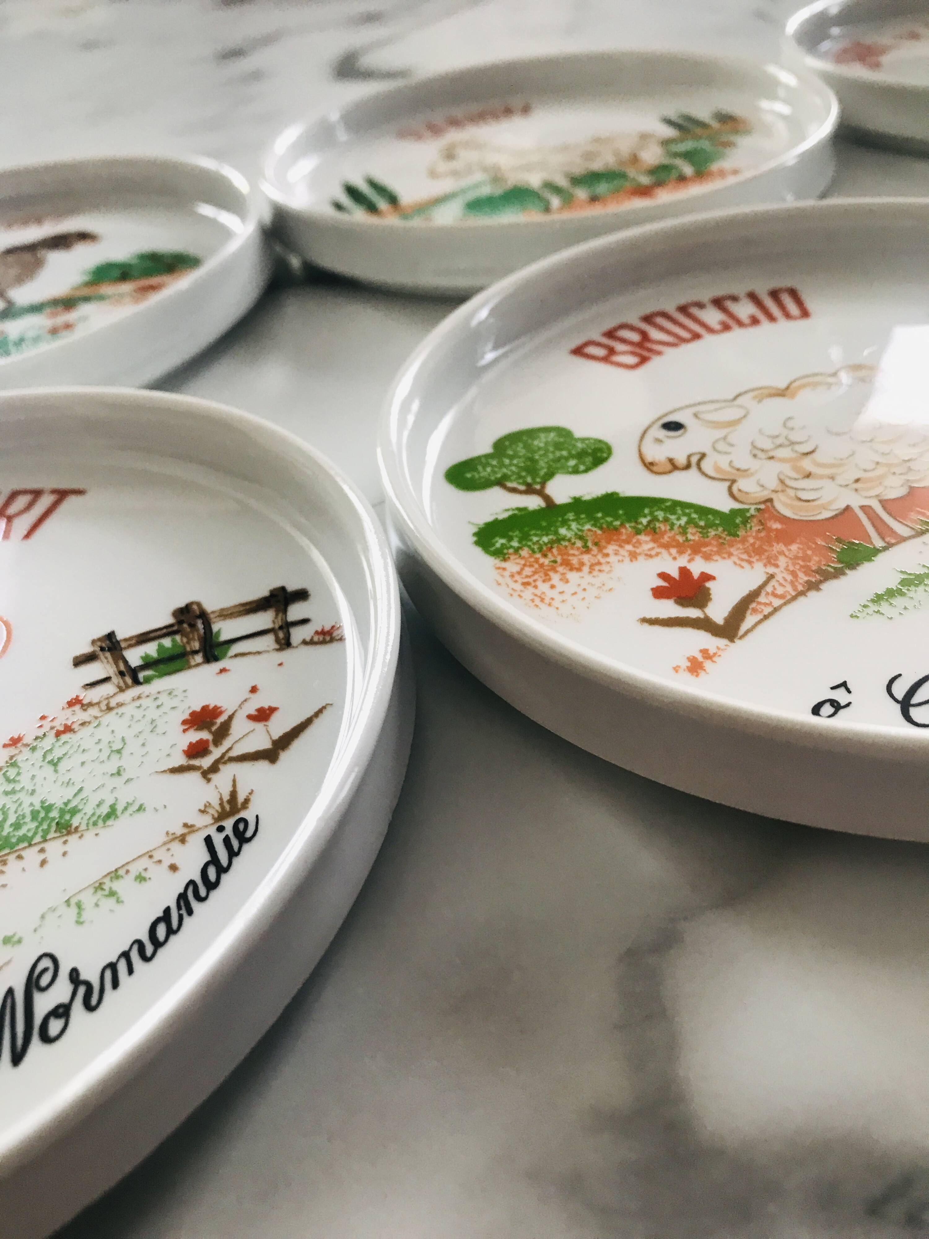 Cheese plates naive designs vintage porcelain