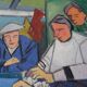Painting The Card Players Canvas signed Nady Bachès year 60/70