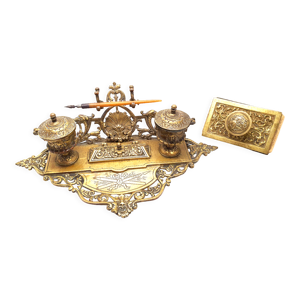 Double encrier + porte buvard bronze