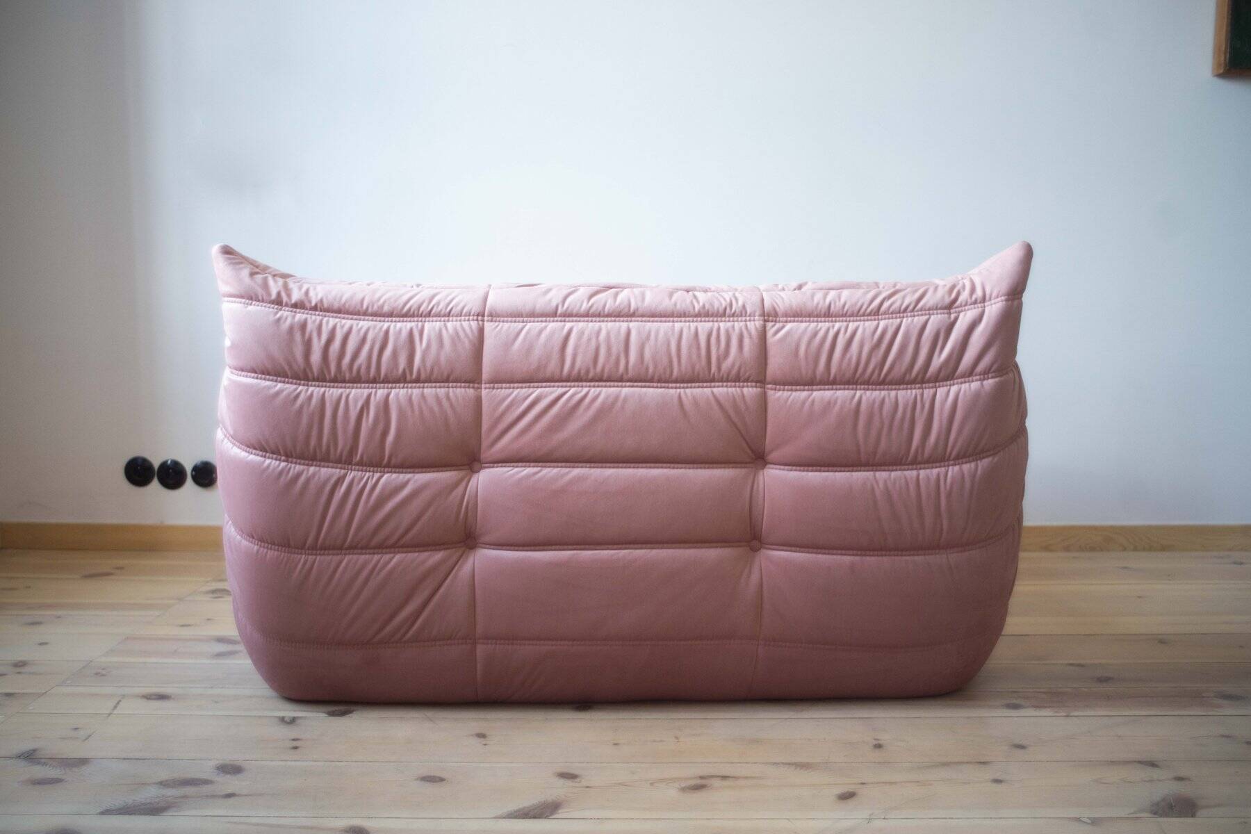 Pink Pearl Velvet Togo 2-Seat attributed to Michel Ducaroy for Ligne Roset