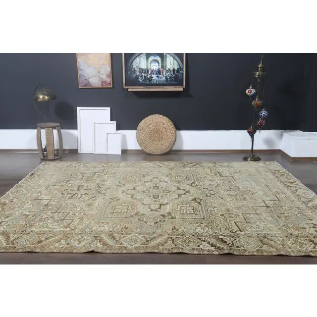 1970s Vintage Persian Handmade Wool Cotton Orange Area Rug 252x311