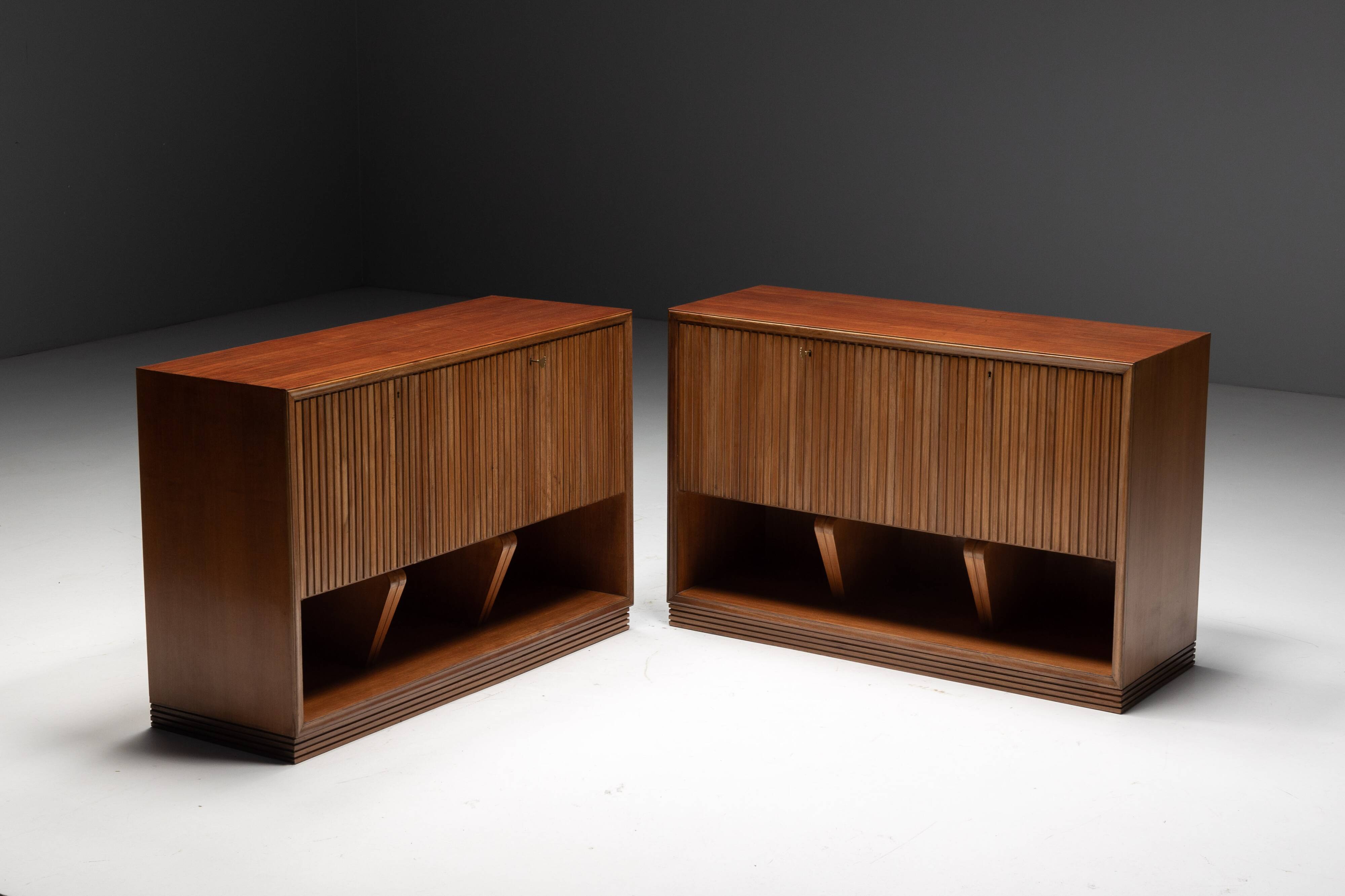 Modernist slatted credenza, Italy, 1960s