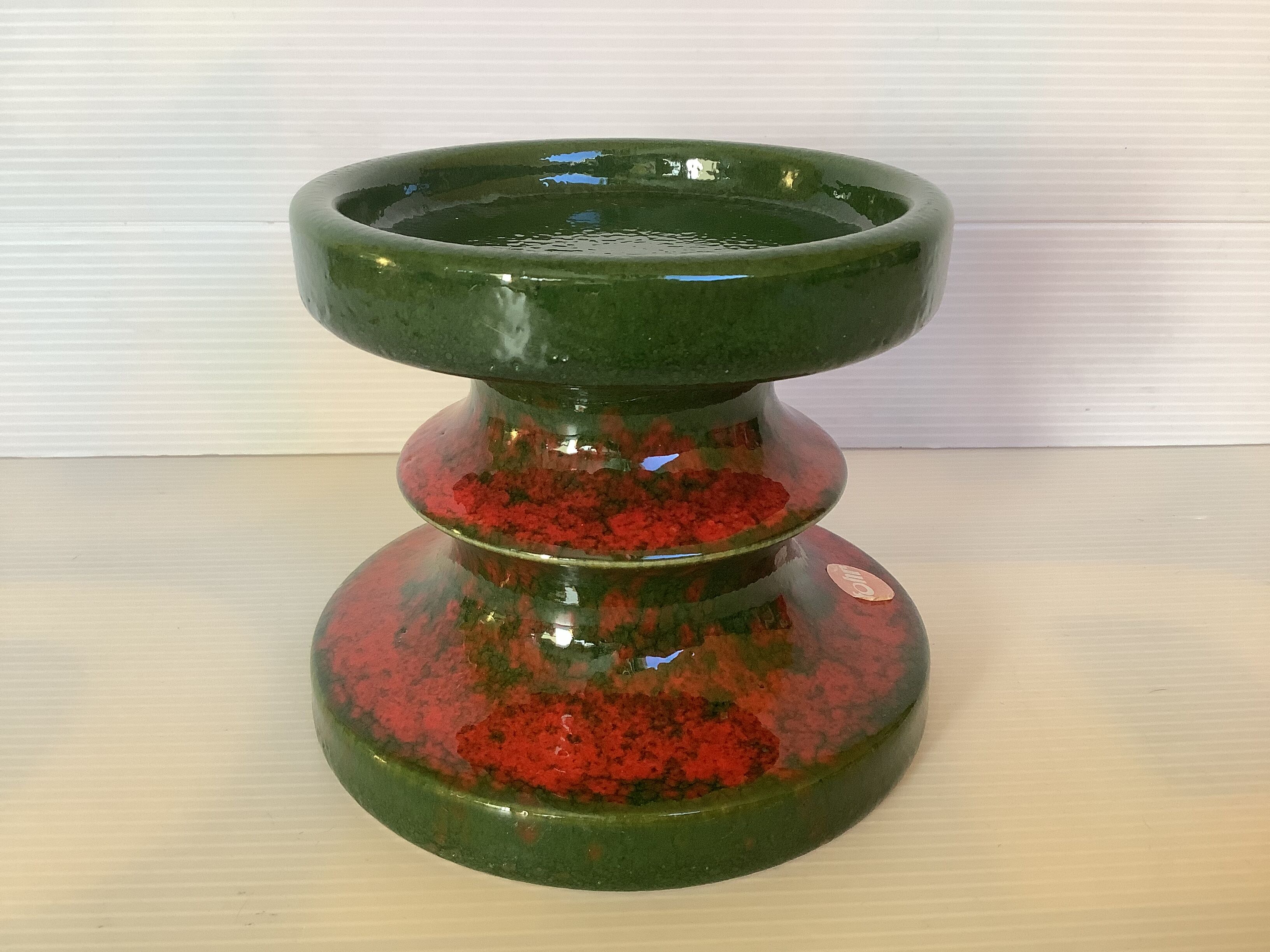 Fohr Germany ceramic candle holder green and red