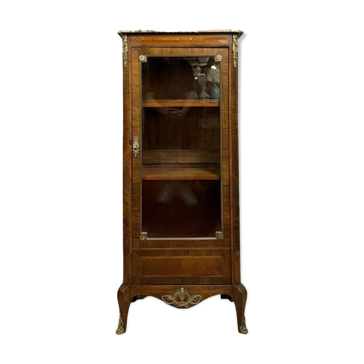 Louis XV style showcase stamped in marquetry and gilded bronzes circa 1850
