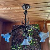 Large bronze chandelier, opaline tulip, early 20th century