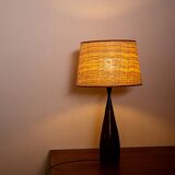 Danish keel-shaped table lamp in teak and ebony by Fog & Morup.