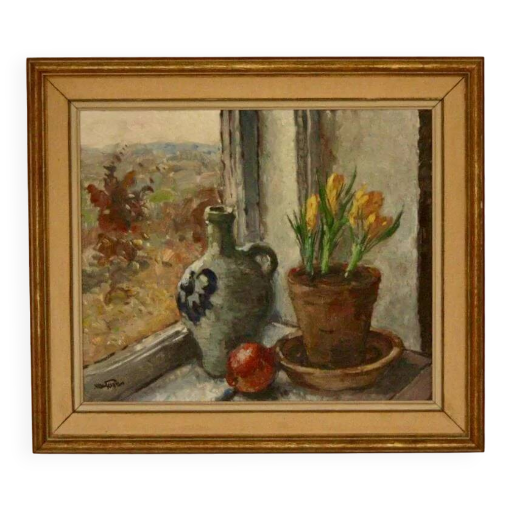 Huile sur toile suédoise originale « Nature morte à la plante en pot »