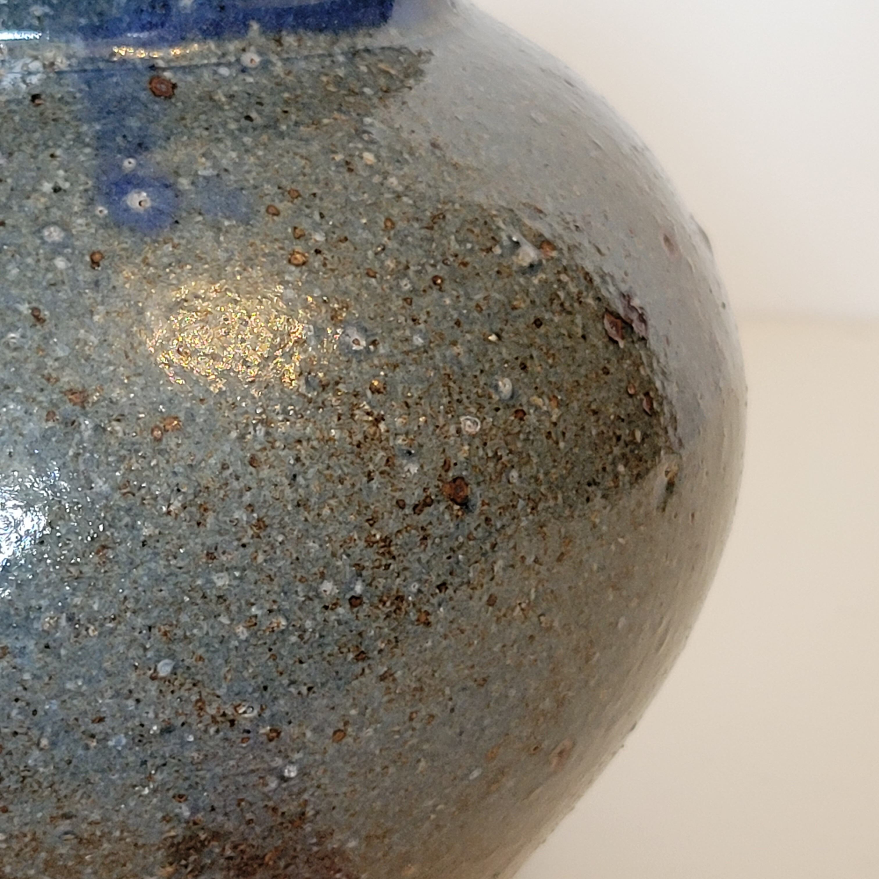 Sandstone vase decorated with oak leaf, ceramic by Alain Blanchard
