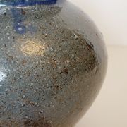 Sandstone vase decorated with oak leaf, ceramic by Alain Blanchard