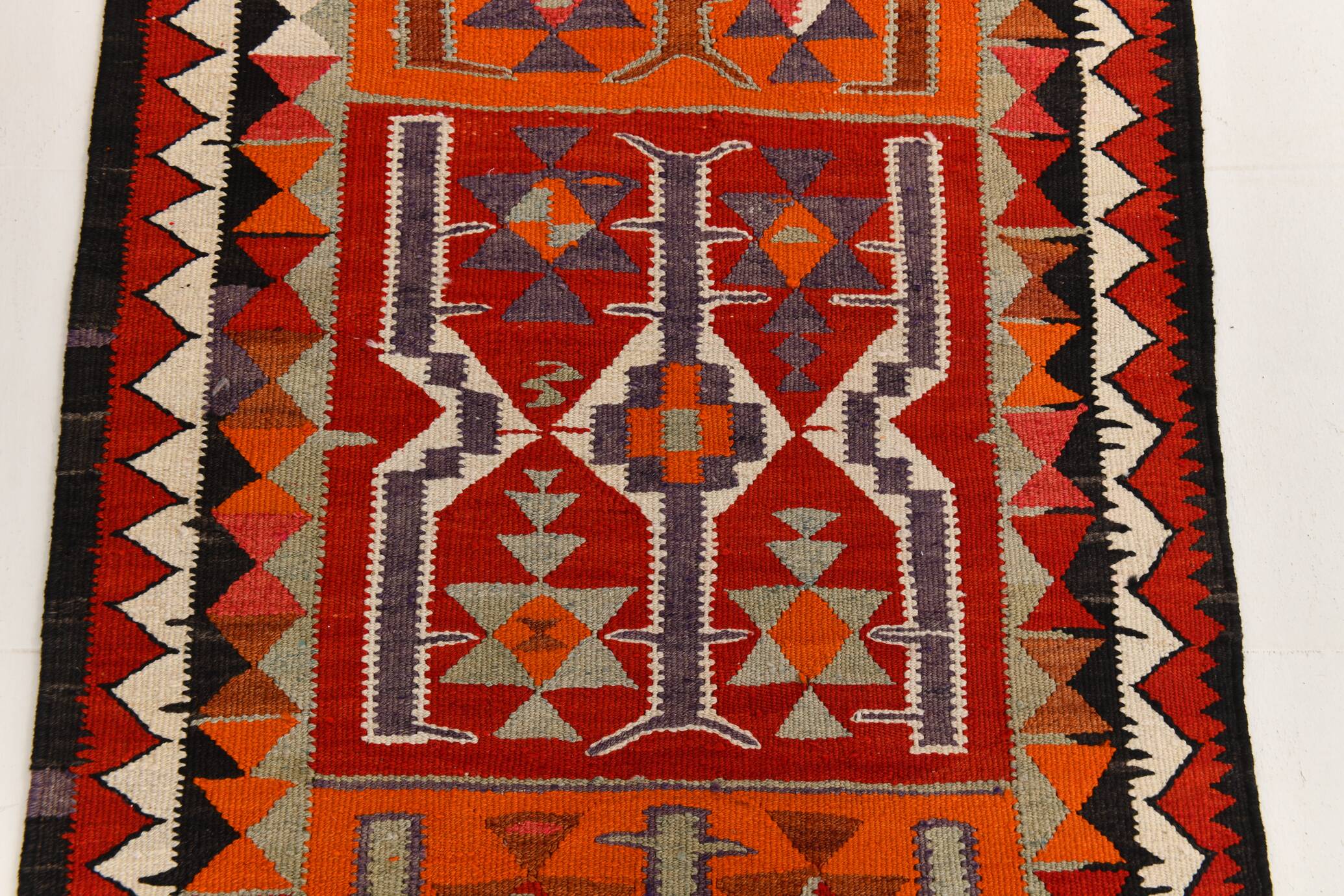 3x10 Red & Orange Tribal Kilim Runner Rug 93x308Cm SK 34615