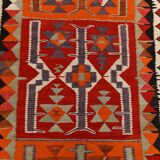 3x10 Red & Orange Tribal Kilim Runner Rug 93x308Cm SK 34615