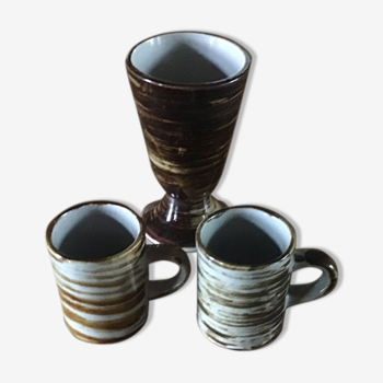 Mazagran and 2 vintage ceramic cups