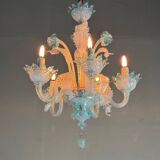 Lustre vénitien en verre de Murano bleu, vers 1950