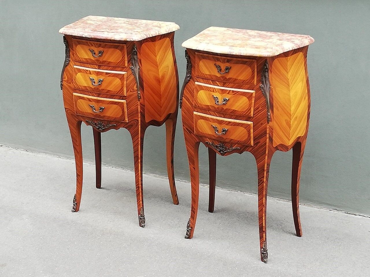 Pair of Louis XV style bedside tables in rosewood