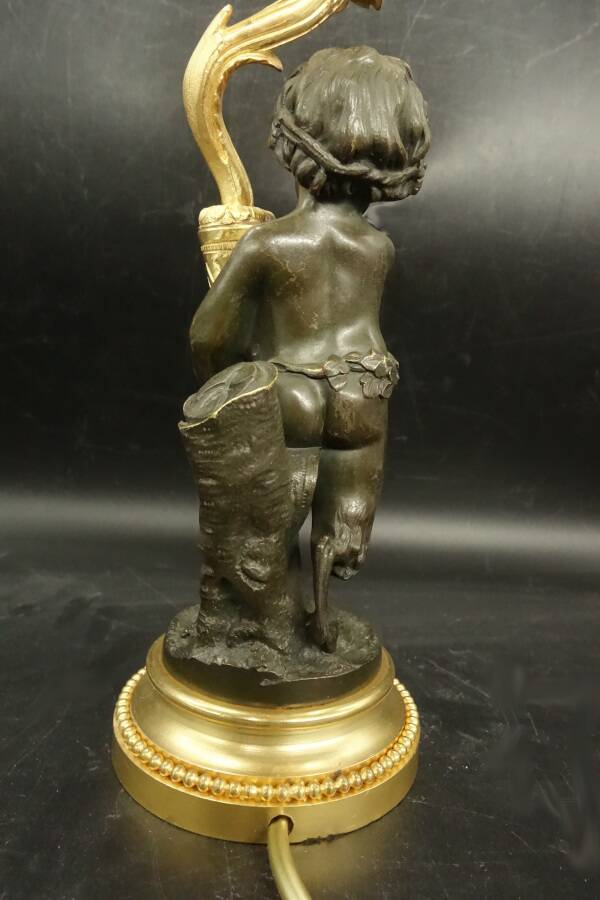 Clodion faun lamp, Louis XVI style, early 1900s - gilded and patinated bronze