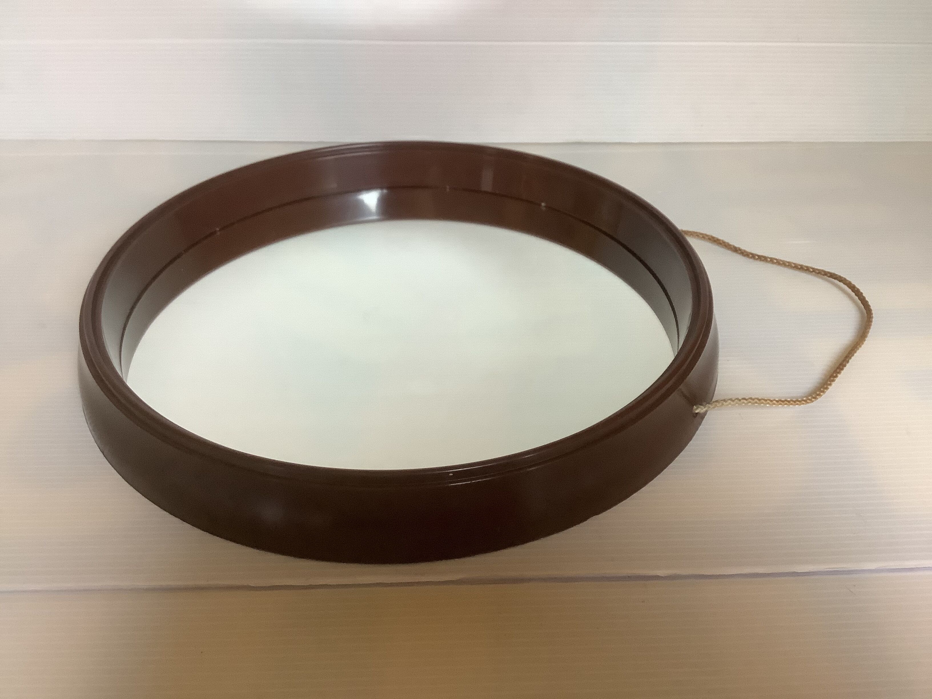 Miroir rond plastique marron vintage
