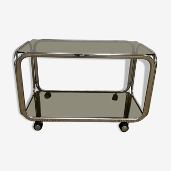 Metal and smoked glass rolling trolley / Bar cart from the 70s