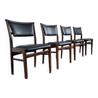 Set de 4 chaises de salle à manger vintage en palissandre et similicuir, années 1960