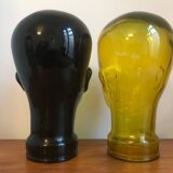Ancienne tête à chapeau en verre noir vintage