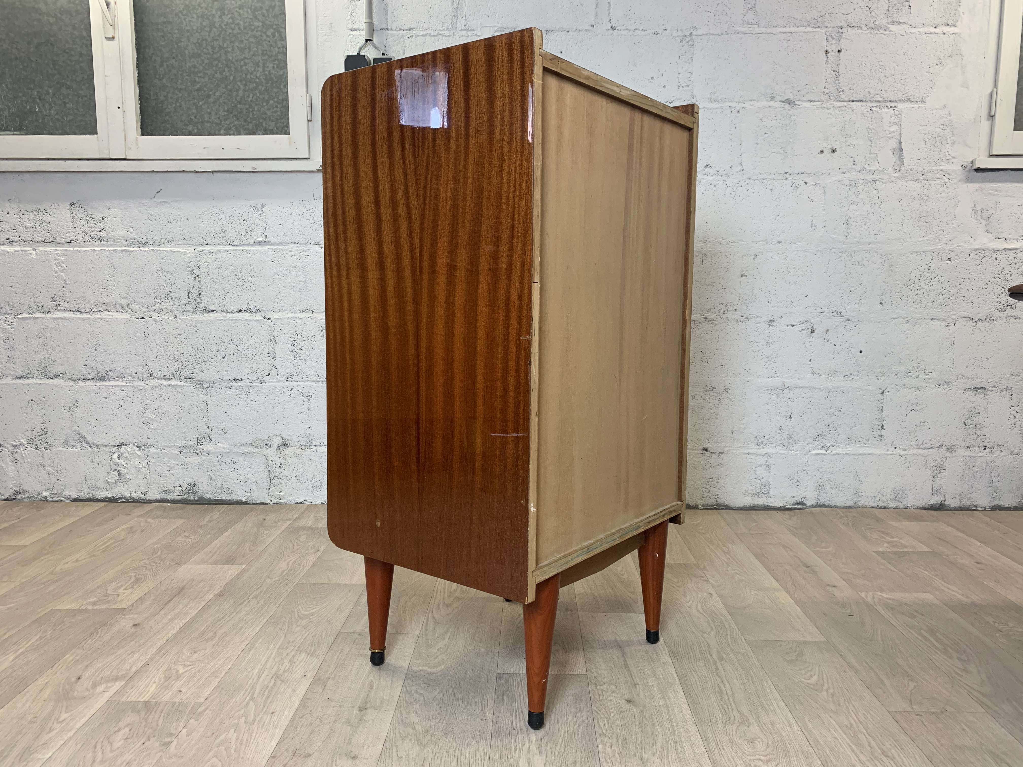 Chest of drawers 5 drawers vintage mahogany varnish, 60s