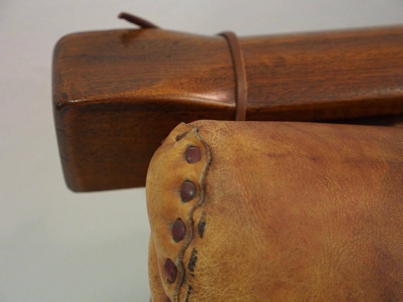 20th-century leather and Brazilian hardwood sofa, Brown