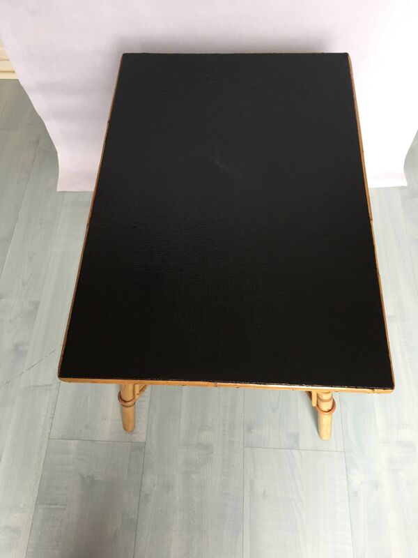 table basse recangulaire en rotin, revêtement plastique, vintage des années 60 - rattan rectangular table