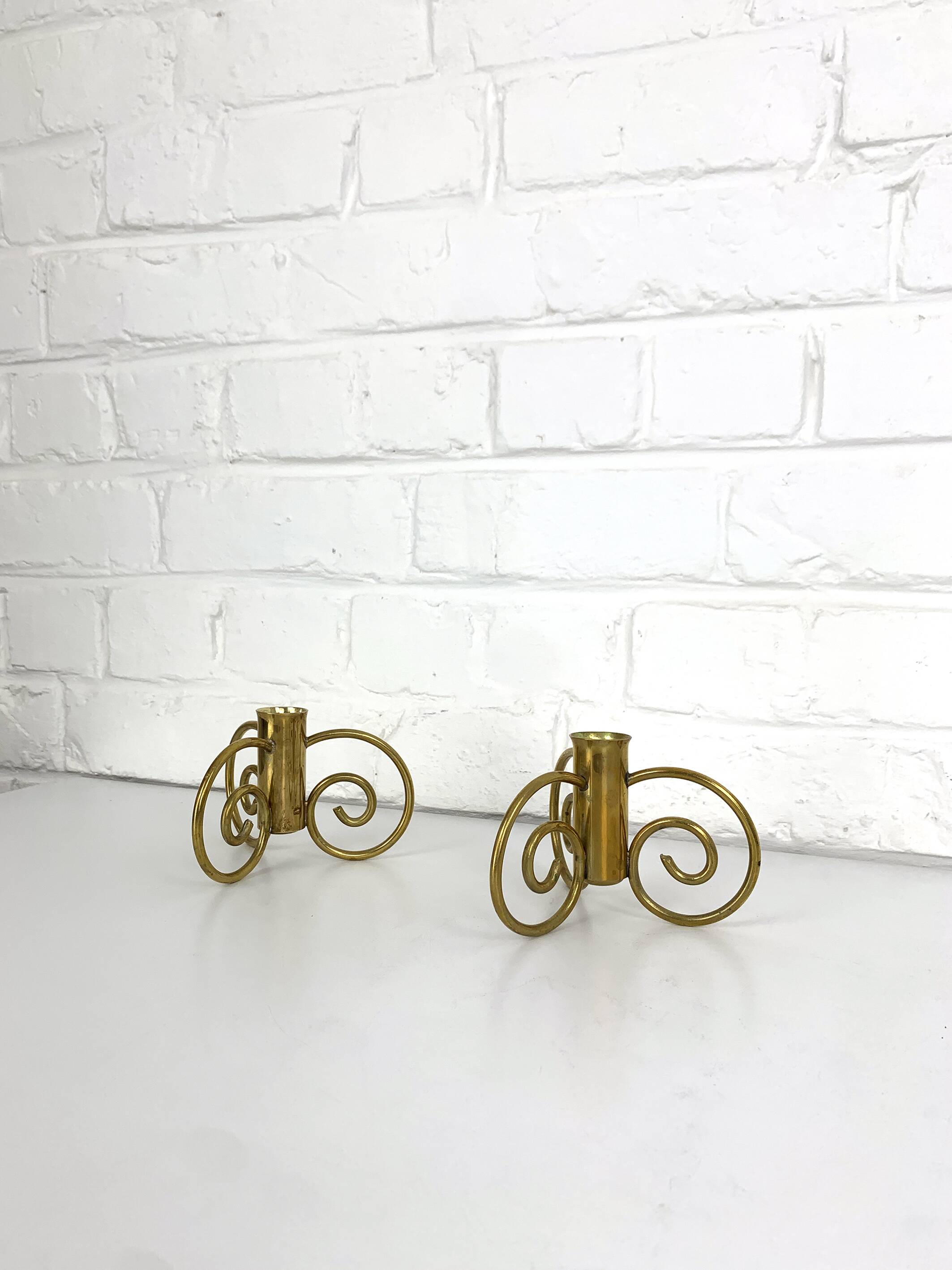 Pair of brass candlesticks, Lars Holmström for Svenskt Tenn, Sweden, 1950