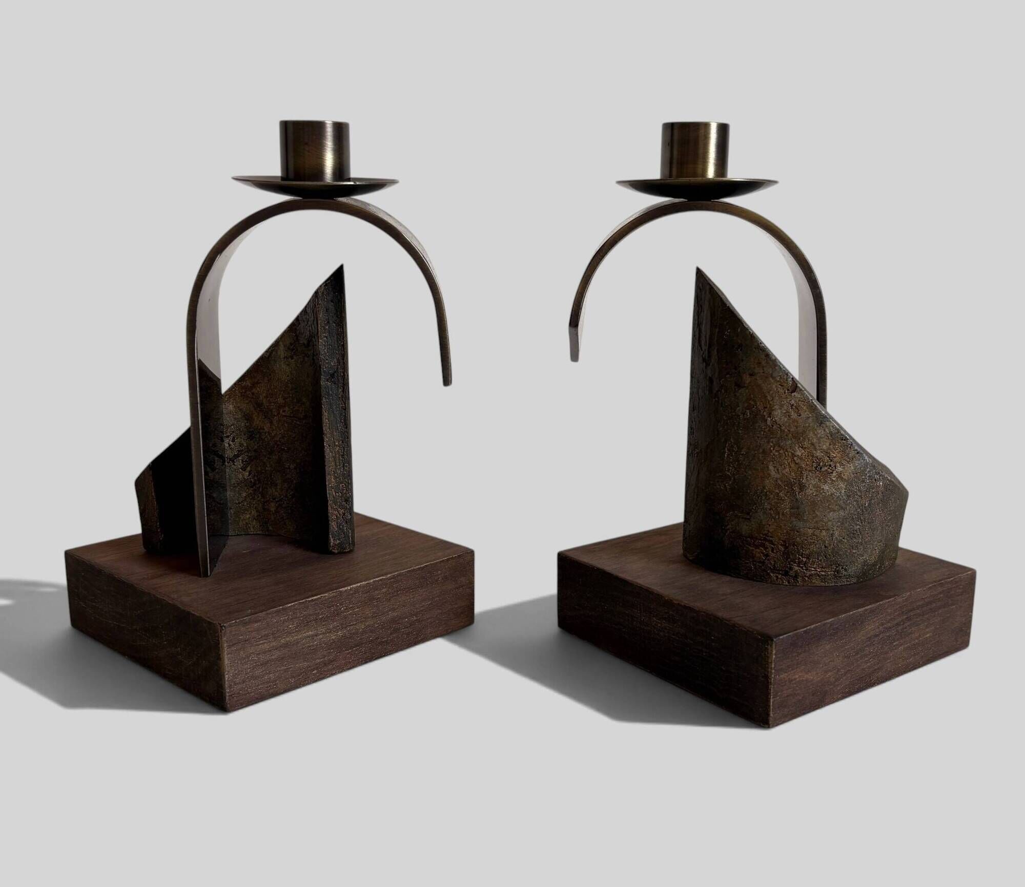 Pair of Brutalist Sculptural Candleholders by Arte Romera, Spain, 1980s