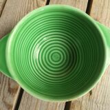 Ancient Bowl with Ears in Green Faience signed Sarreguemines