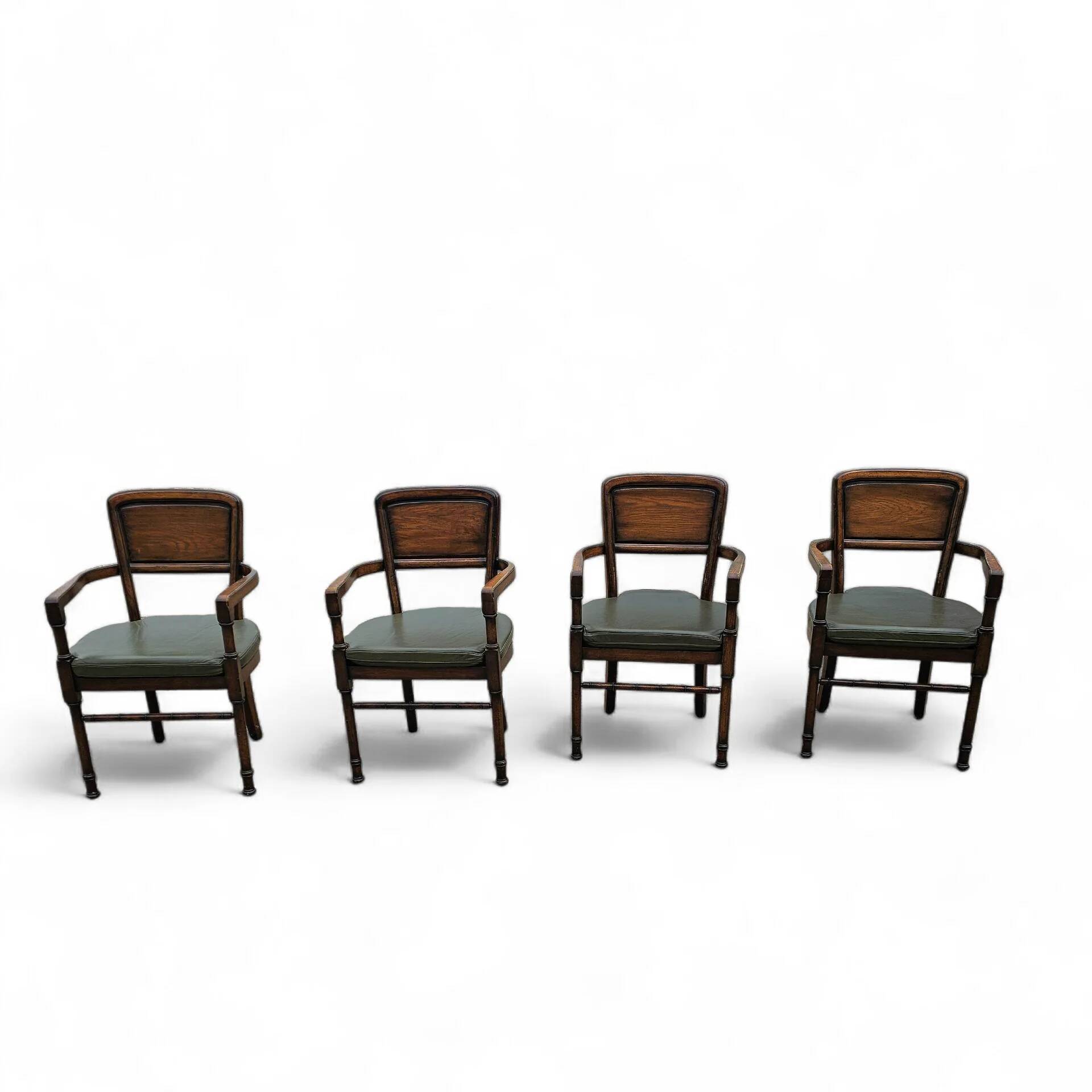 4 x RAC Royal English dining chairs / green leather cushions