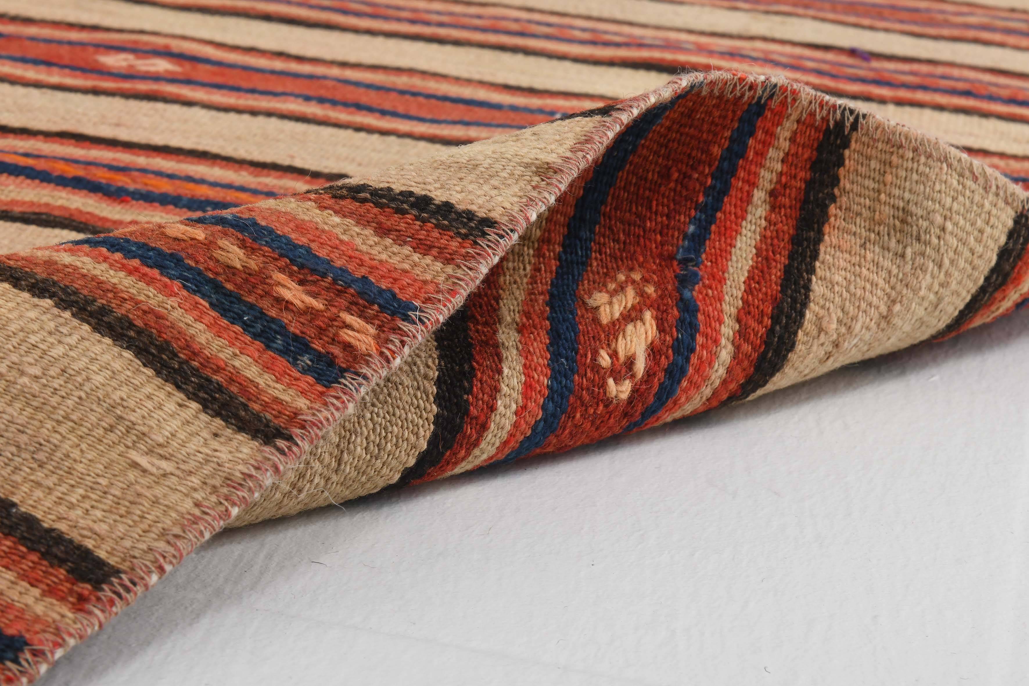 2x8 Red Striped Kilim Runner Rug, 75x254Cm