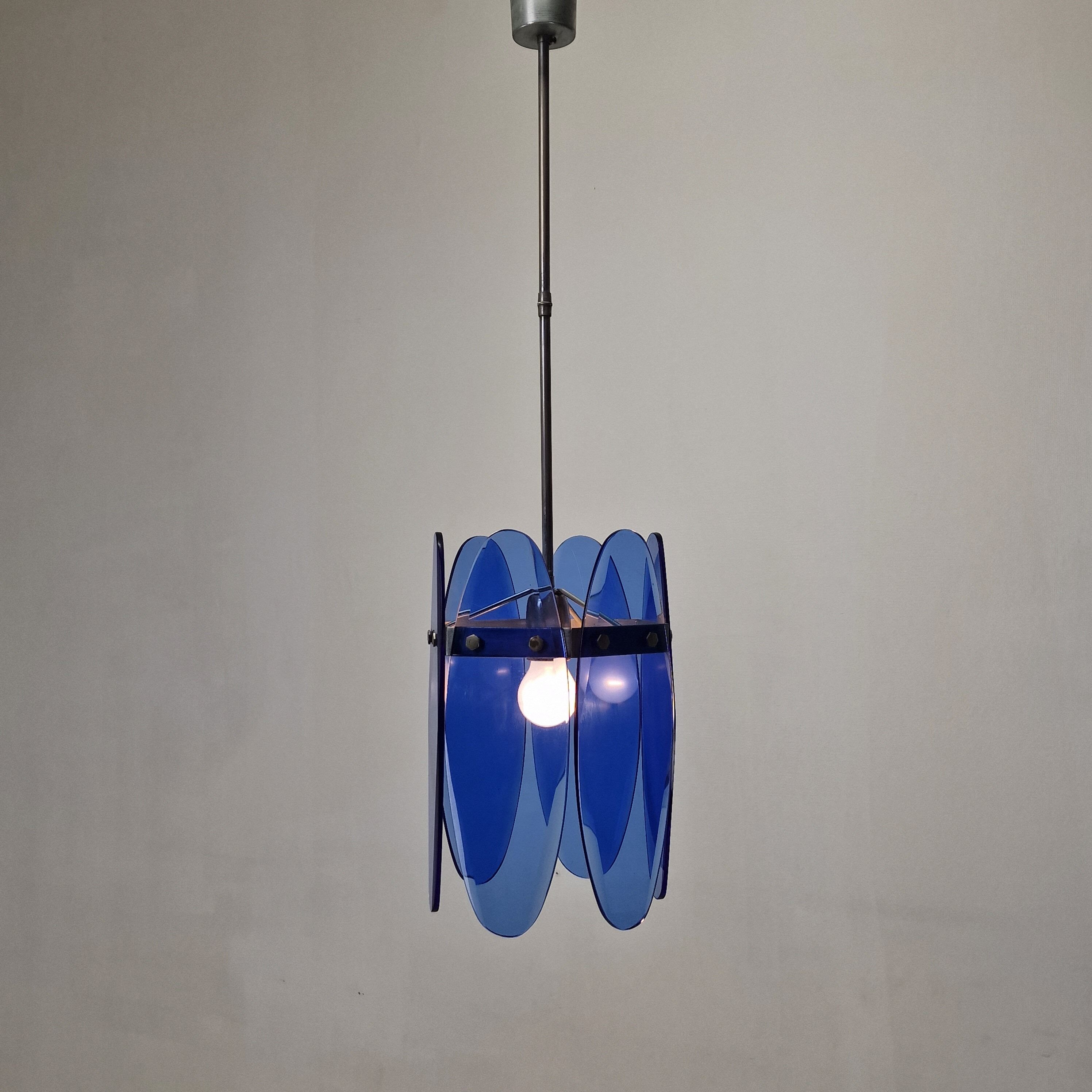 Blue Glass Chandelier or Pendant by Veca, Italy 1970's