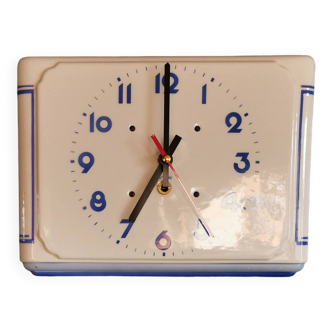 Vintage ceramic clock, rectangular silent wall pendulum "White blue"