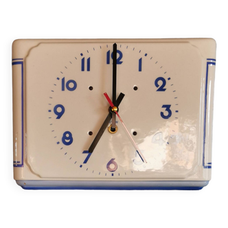 Horloge céramique vintage pendule murale silencieuse rectangulaire "Blanc bleu"