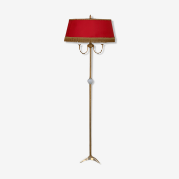 Lampadaire vintage laiton en écaille et opaline 1950