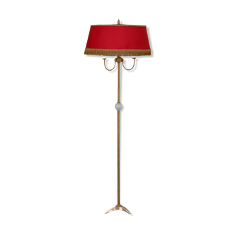 Vintage brass floor lamp in scale and opaline 1950