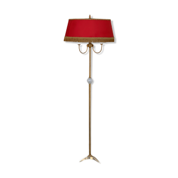 Lampadaire vintage laiton en écaille et opaline 1950