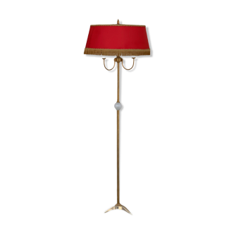 Lampadaire vintage laiton en écaille et opaline 1950