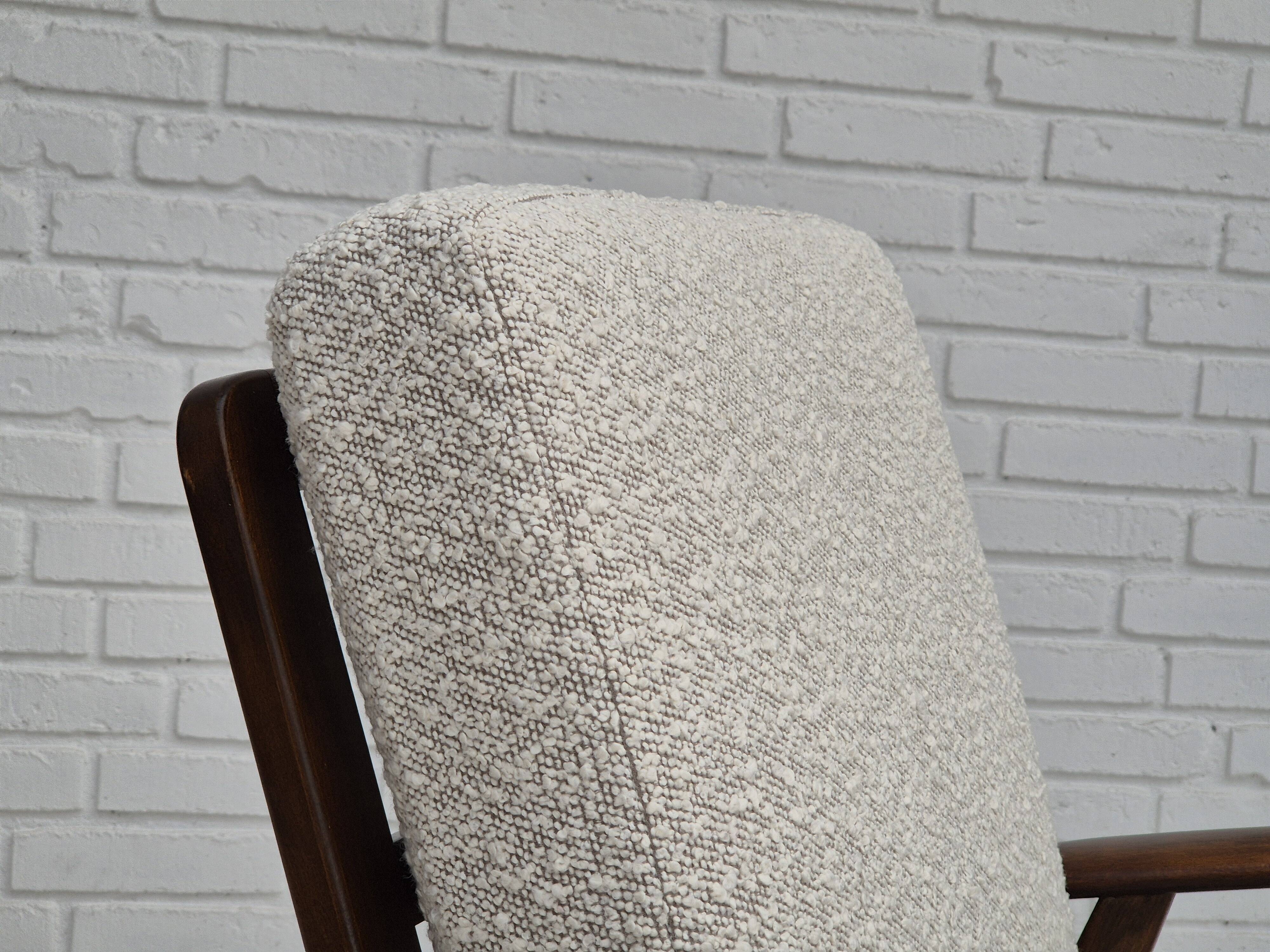 1960s, Danish armchair, refurbished, quality white/grey furniture fabric.