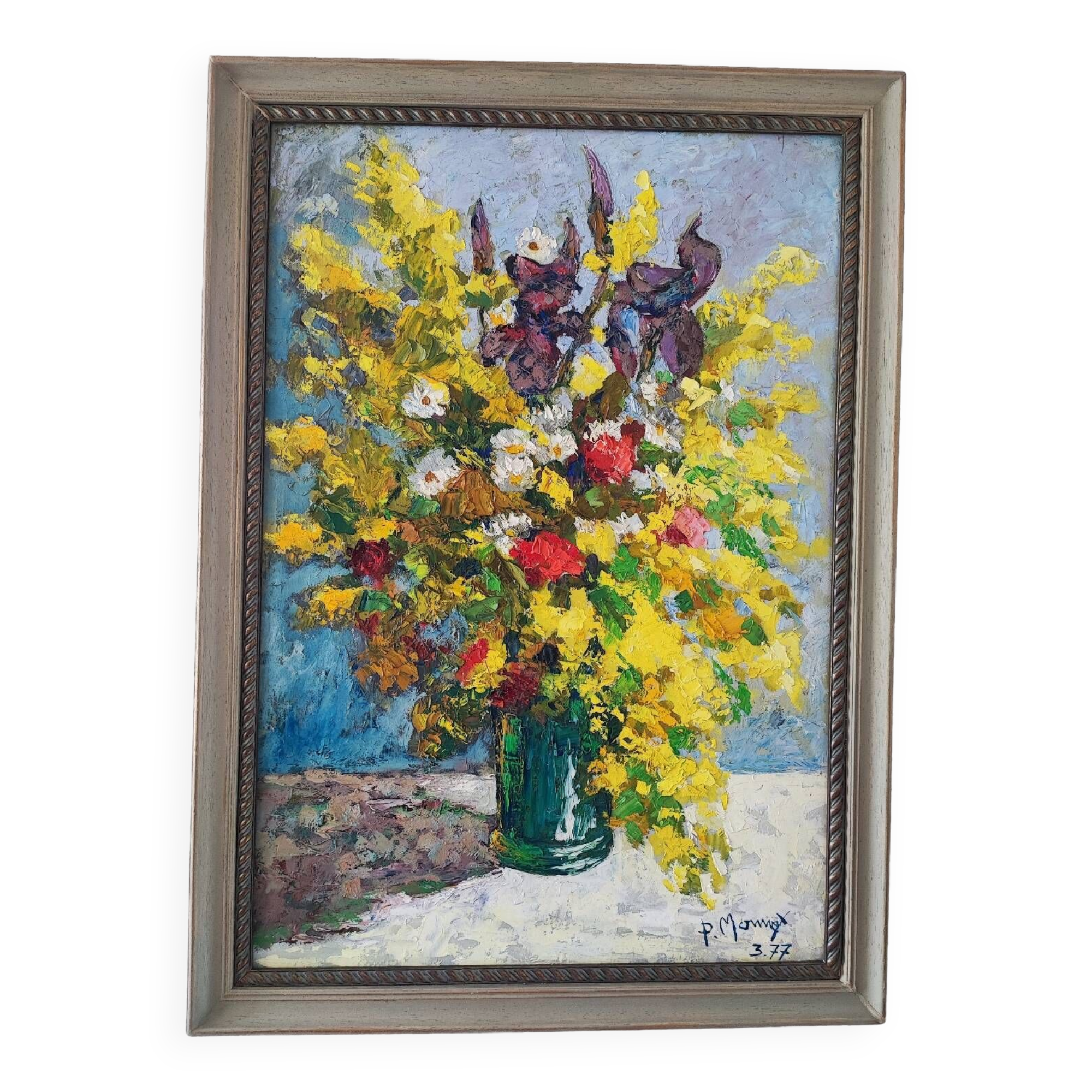 Peinture à l'huile - Bouquet de P. Monnet