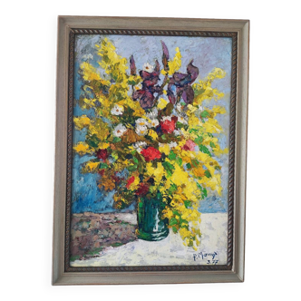 Peinture à l'huile - Bouquet de P. Monnet