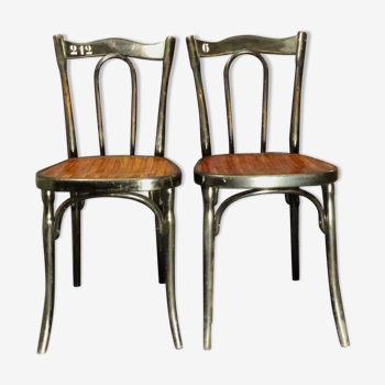 Paire de chaises d'orchestre kohn n°186 bois courbé bistrot assise bois début XXe