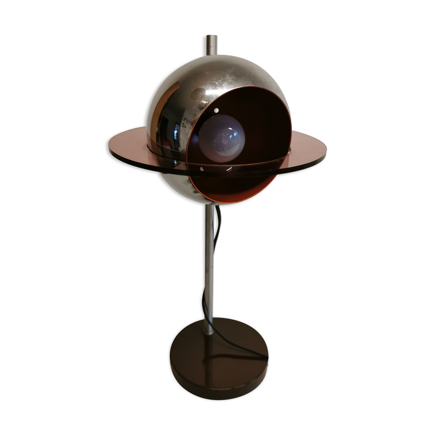 Lampe de table Space Age, en aluminium, métal et plexi plastique