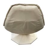 Fauteuil pivotant vintage en cuir crème avec pied octogonal Design 1970