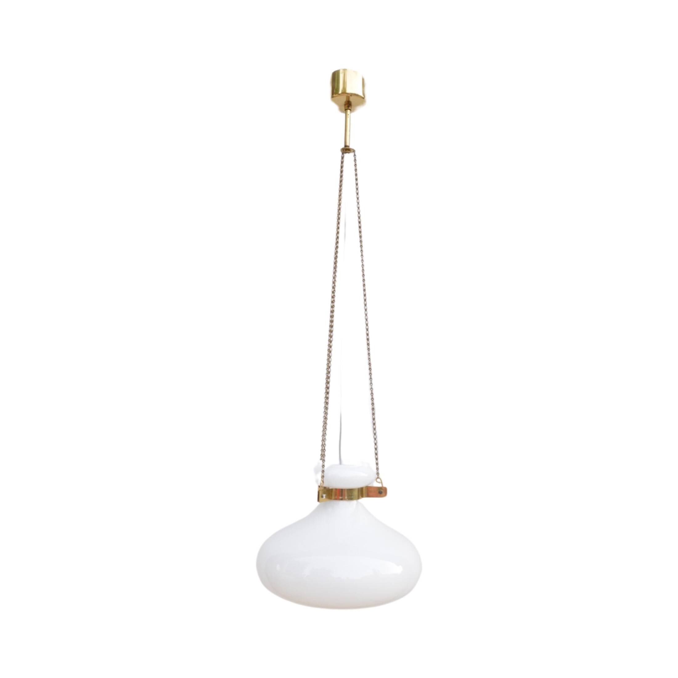 White, modernist chandelier Kamenický Šenov, Czechoslovakia, 1960s.