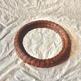 Vintage round woven rattan wall mirror