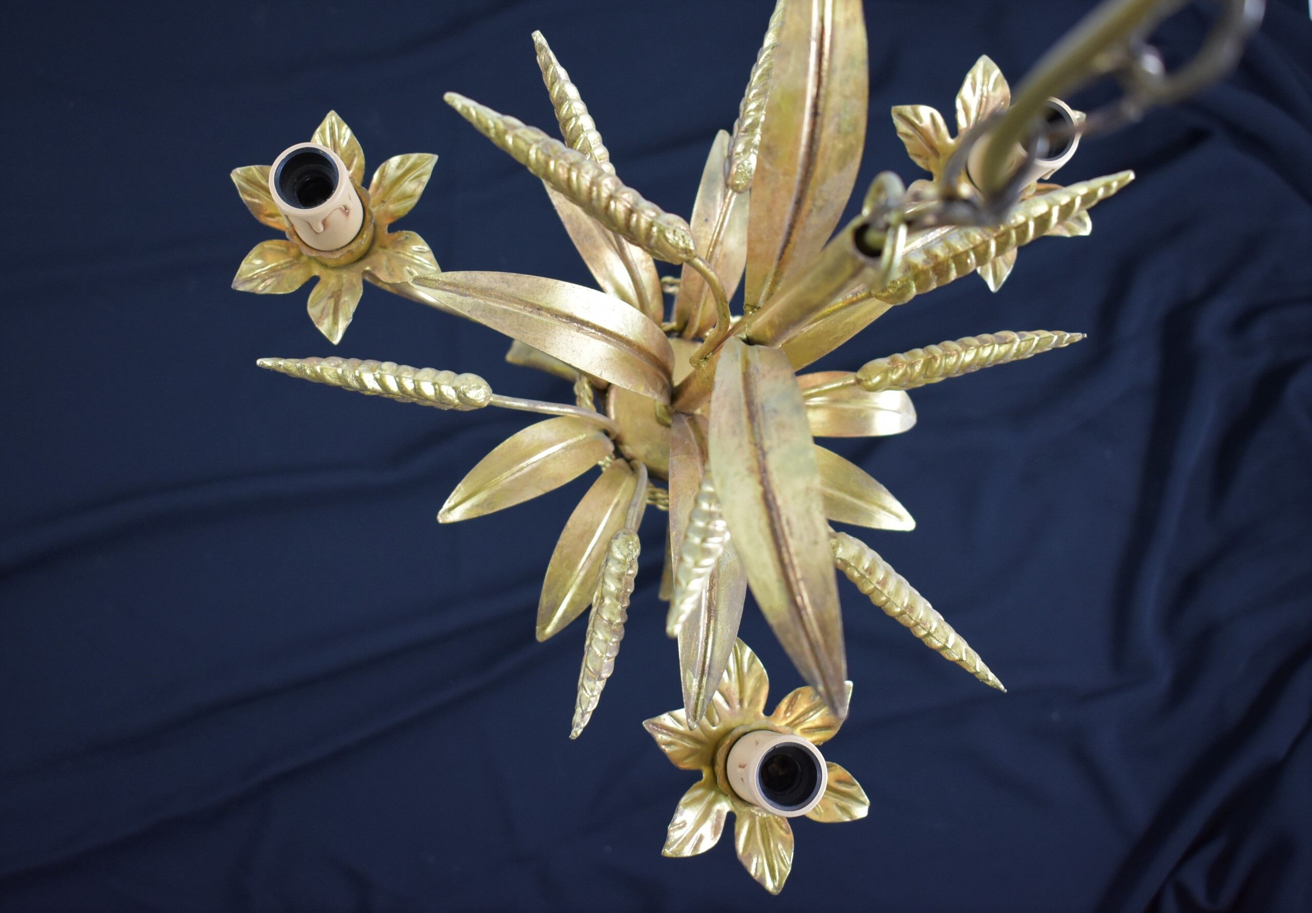 3-branched vintage golden wheat chandelier